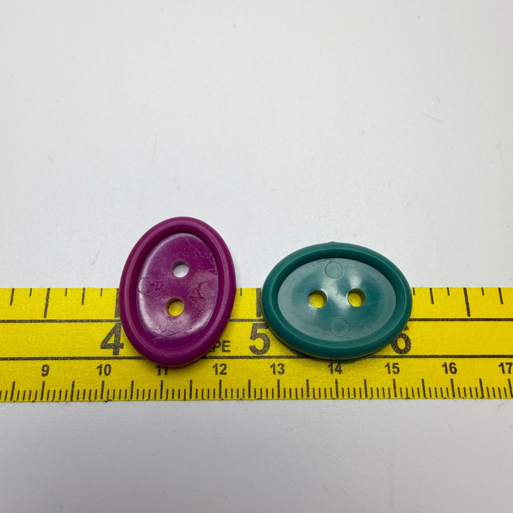 2 Hole Button - 25MM Plastic - Green/Purple - 2 Pack - True Deadstock supplies Fabric by private - Sustainable Textile | FABCYCLE