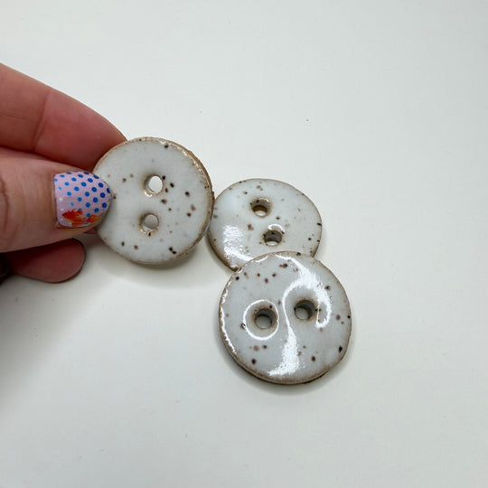 2 Hole Button - 40MM - White/Brown - 3 Pack - True Deadstock supplies Fabric by private - Sustainable Textile | FABCYCLE