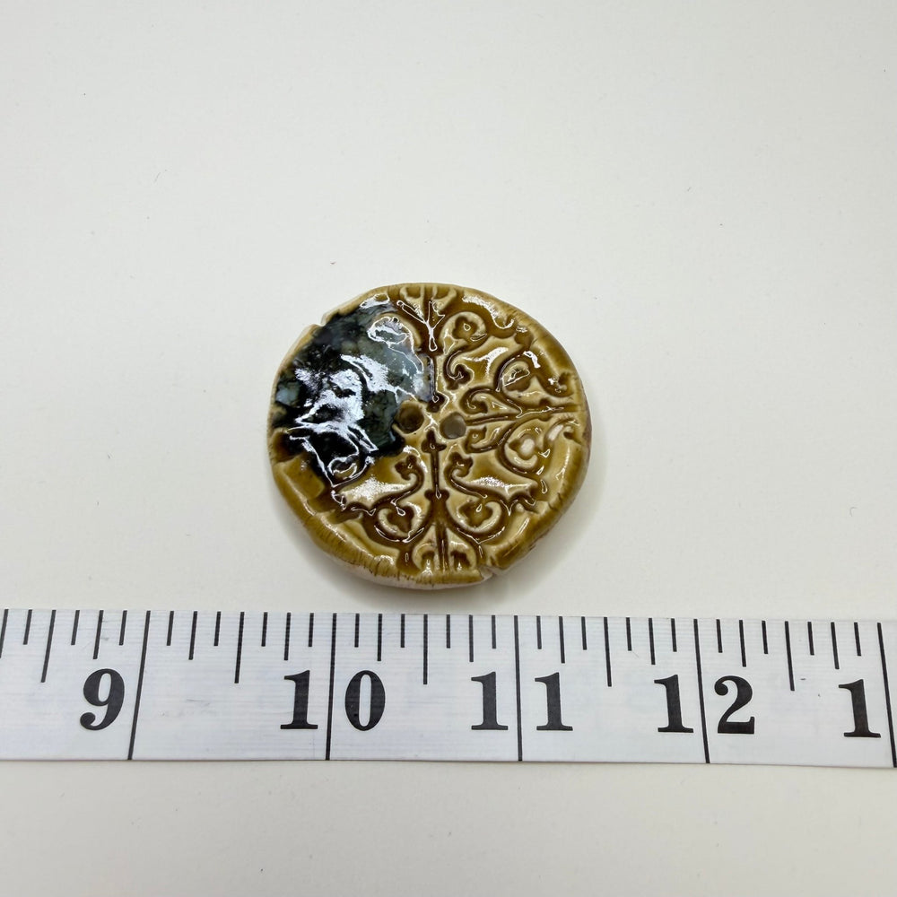 2 Hole Button - 50MM - Beige/Black . - True Deadstock supplies Fabric by private - Sustainable Textile | FABCYCLE