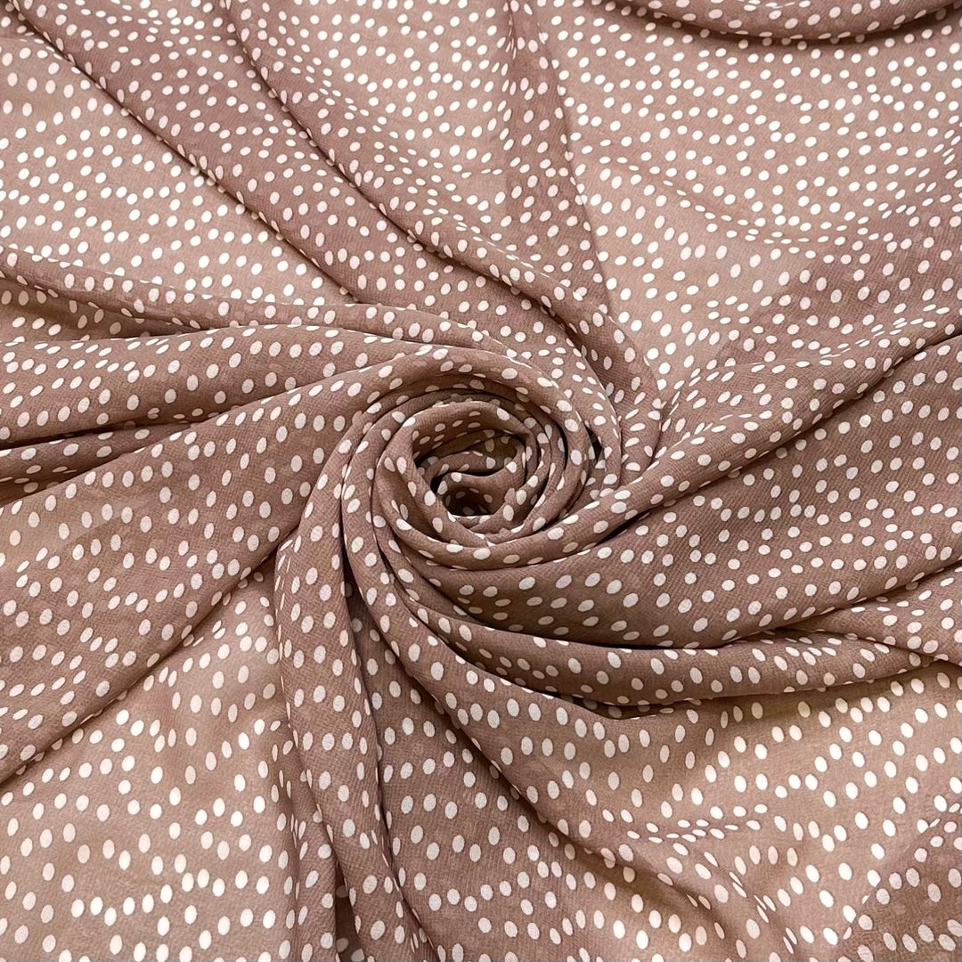 Passing Down Family Recipes - Chiffon Poly Woven - Light Brown/White Polka Dots - 2.5M Bundle