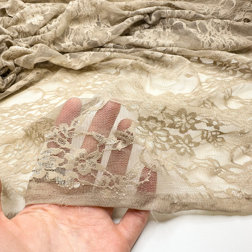 Making My Swimsuit Racy And Lacy - Lace Poly/Spandex Knit - Light Beige Floral - 1.9M Bundle