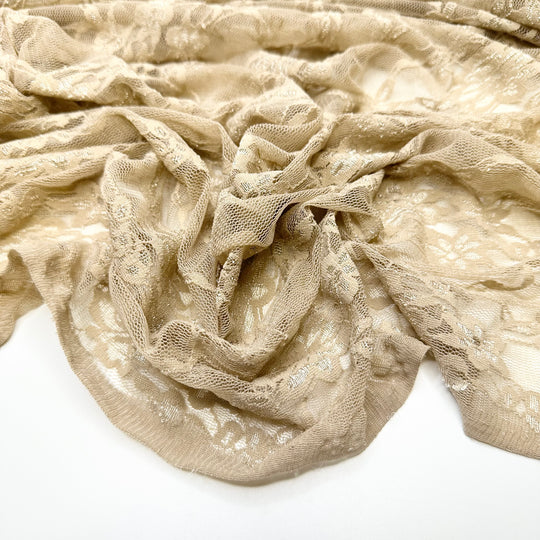 Making My Swimsuit Racy And Lacy - Lace Poly/Spandex Knit - Light Beige Floral - 1.9M Bundle