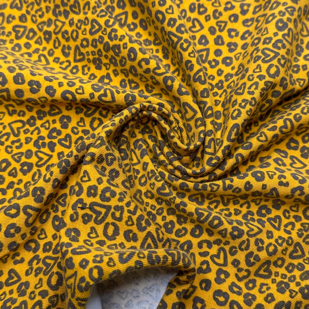 UB - I Heart Leopards - Jersey Cotton Blend Knit - Yellow/Brown Heart Leopard - 0.7M Bundle