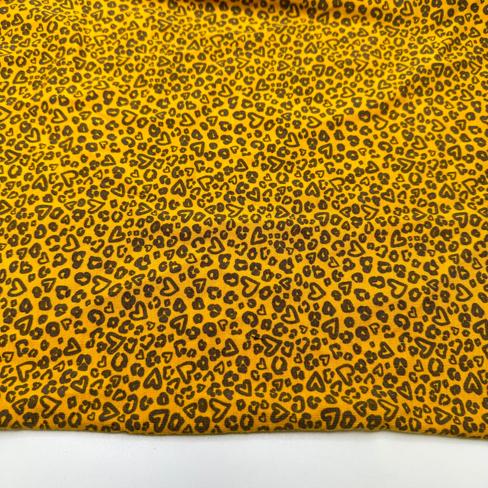 UB - I Heart Leopards - Jersey Cotton Blend Knit - Yellow/Brown Heart Leopard - 0.7M Bundle