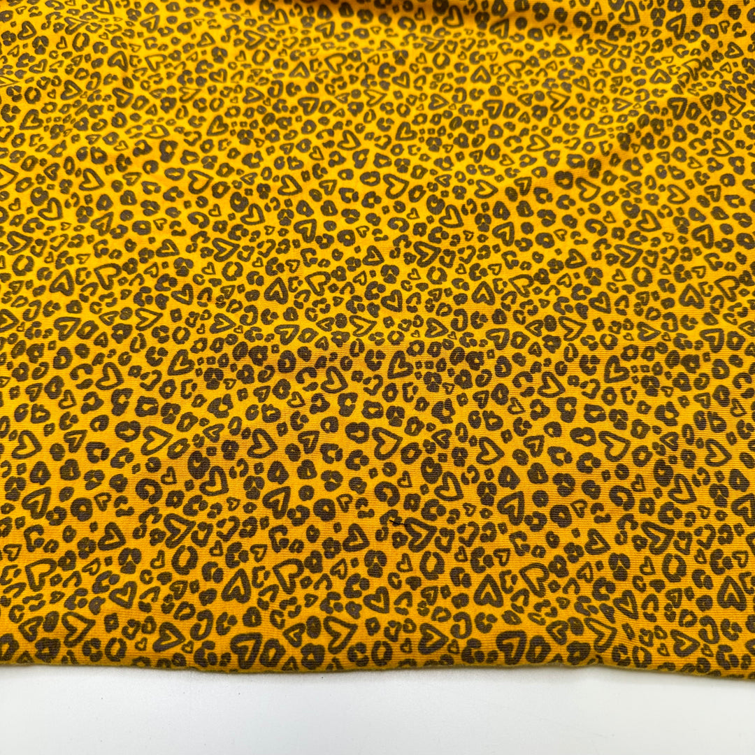 UB - I Heart Leopards - Jersey Cotton Blend Knit - Yellow/Brown Heart Leopard - 0.7M Bundle
