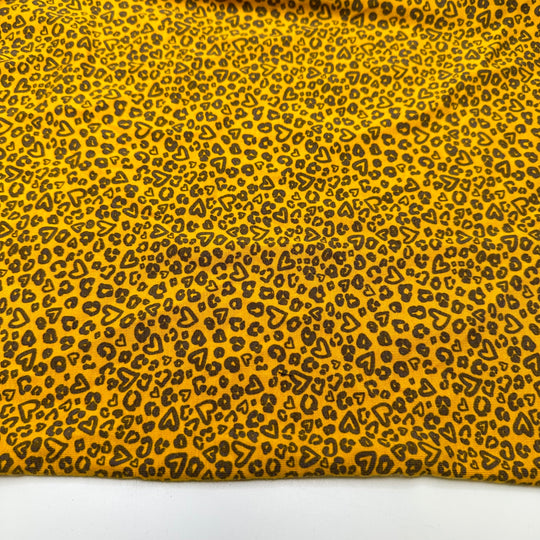 UB - I Heart Leopards - Jersey Cotton Blend Knit - Yellow/Brown Heart Leopard - 0.7M Bundle