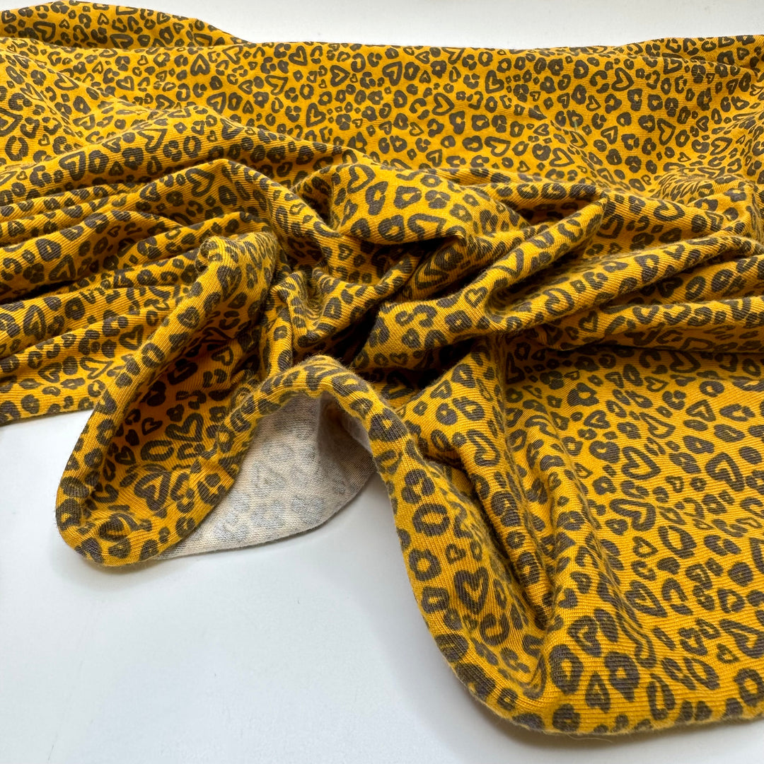 UB - I Heart Leopards - Jersey Cotton Blend Knit - Yellow/Brown Heart Leopard - 0.7M Bundle