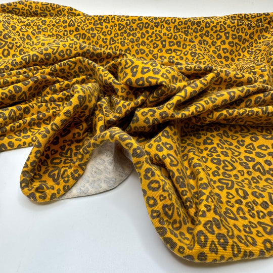 UB - I Heart Leopards - Jersey Cotton Blend Knit - Yellow/Brown Heart Leopard - 0.7M Bundle
