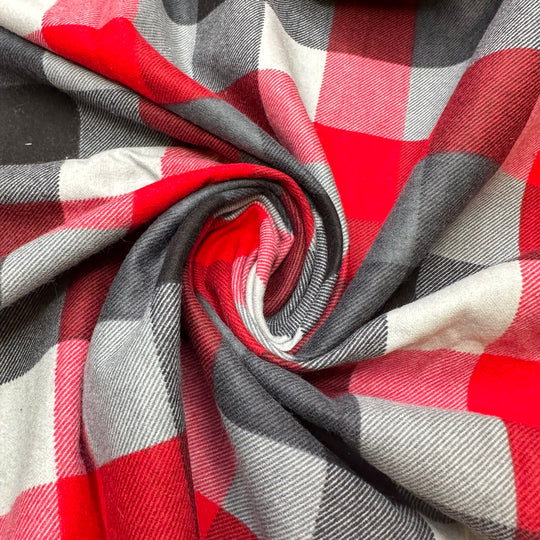 Checking The Red Box - Flanel Cotton Woven - Black/Red Plaid - 2.15M Bundle