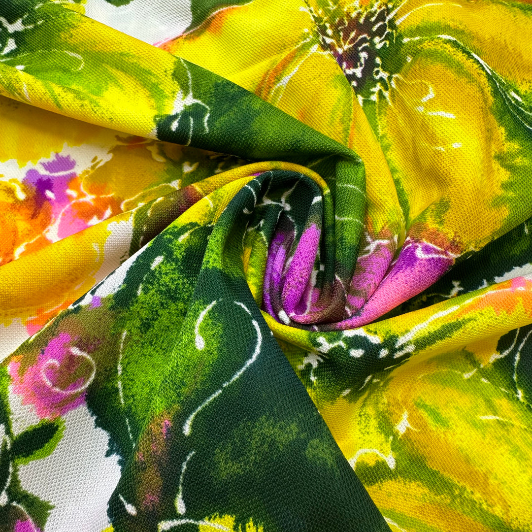 UB - When Alice Is Small - Interlock Poly Knit - Yellow Multi Floral - 1.5M Bundle