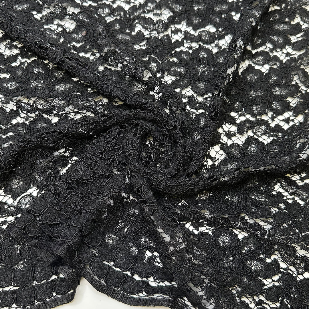 UB - A Little Bit Of Lace - Scalloped Edges Lace Poly Knit - Black Floral - 1.25M Bundle