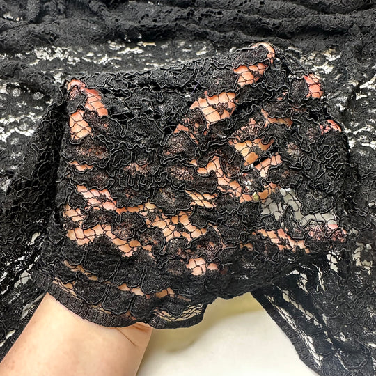 UB - A Little Bit Of Lace - Scalloped Edges Lace Poly Knit - Black Floral - 1.25M Bundle