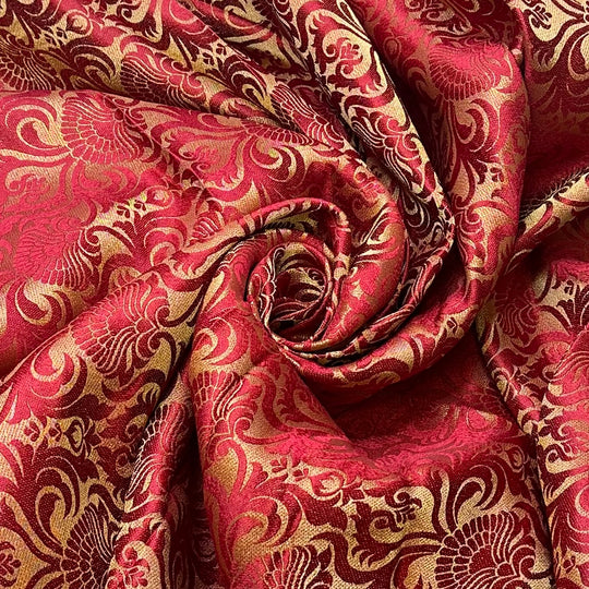 Meet Me There In 5 - Reversible Jacquard Poly Woven - Red/Gold Damask - 1M Bundle
