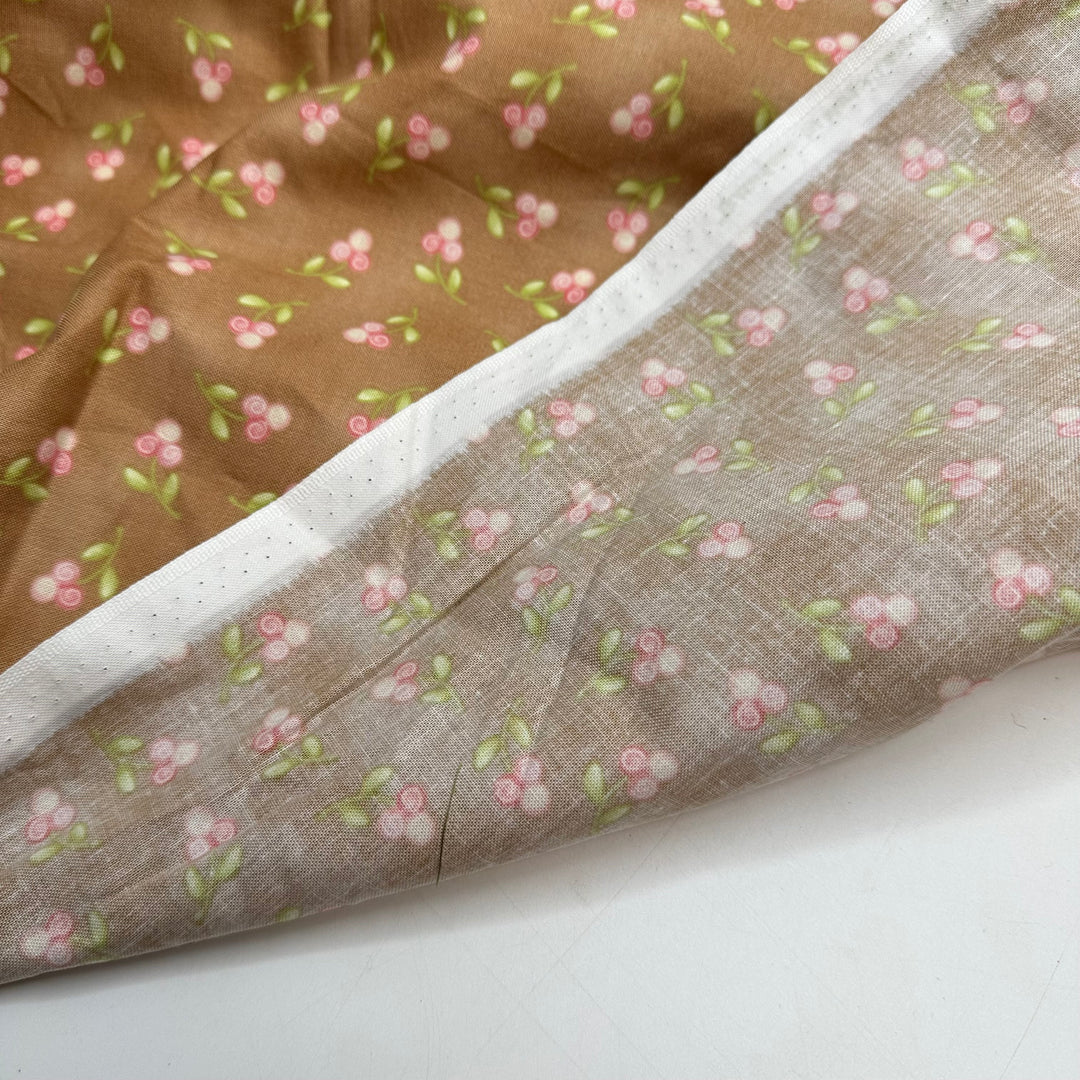 Learning Embroidery Roses - Cotton Woven - Beige/Pink Floral - 2.15M Bundle