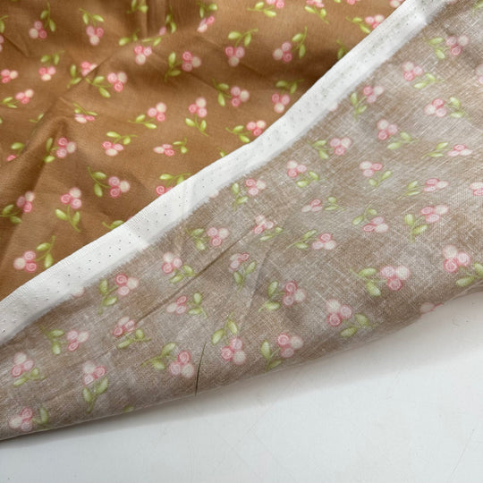 Learning Embroidery Roses - Cotton Woven - Beige/Pink Floral - 2.15M Bundle