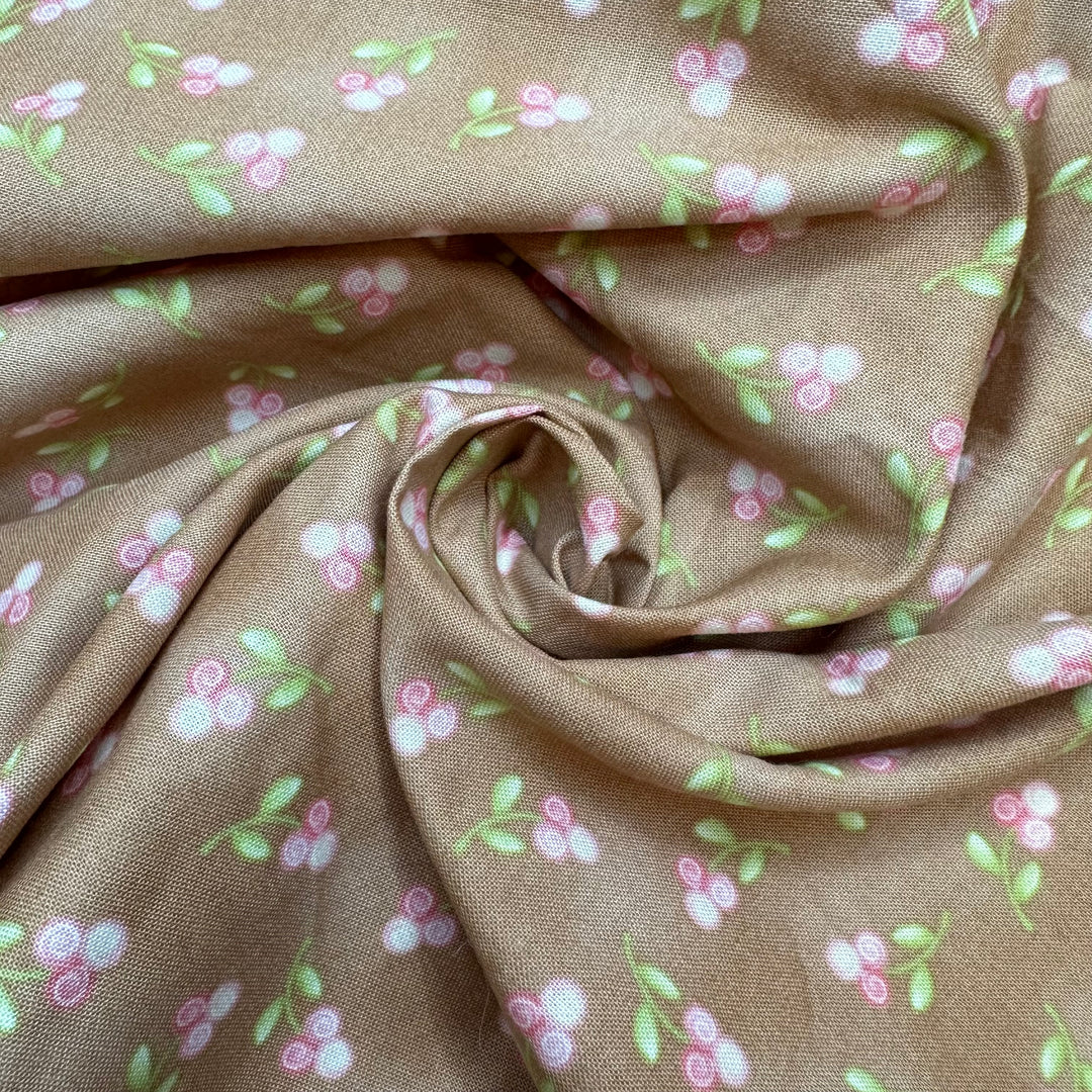 Learning Embroidery Roses - Cotton Woven - Beige/Pink Floral - 2.15M Bundle