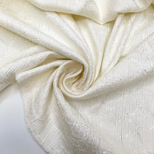 Interconnected - Embroidered Rib Weave Cotton/Poly Woven - Cream - 3M Bundle