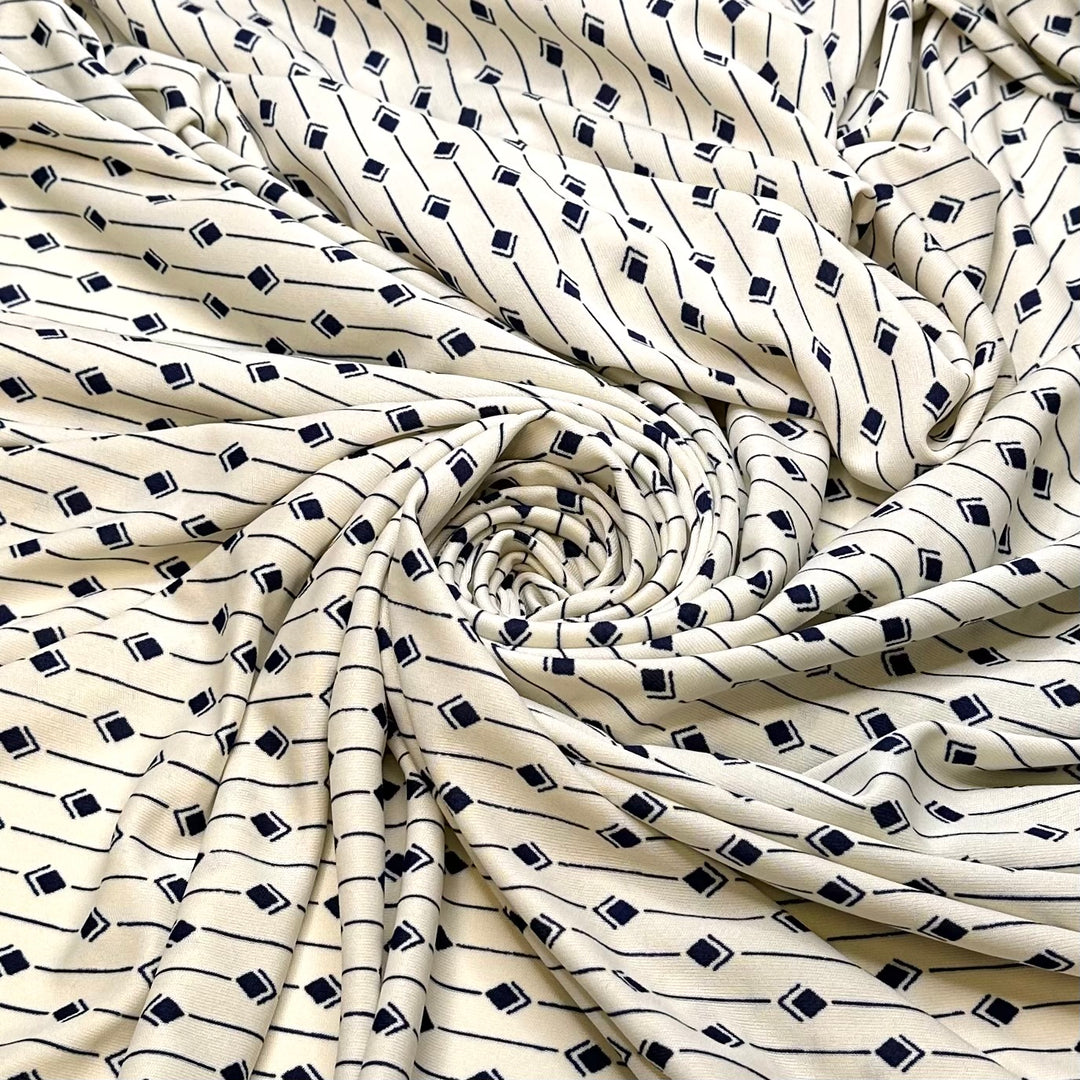 UB - Trying To Read A Map - Poly Knit - Cream/Navy Geometric - 1.35M Bundle