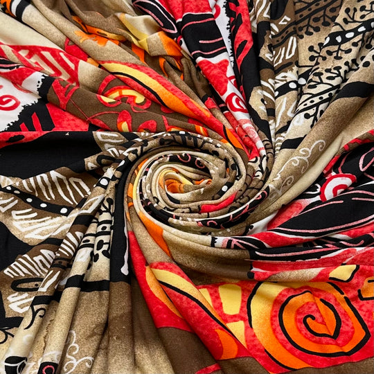 UB - Going To An Art Gallery - Polyester Blend Knit - Light Brown Multi Abstract - 0.9M Bundle