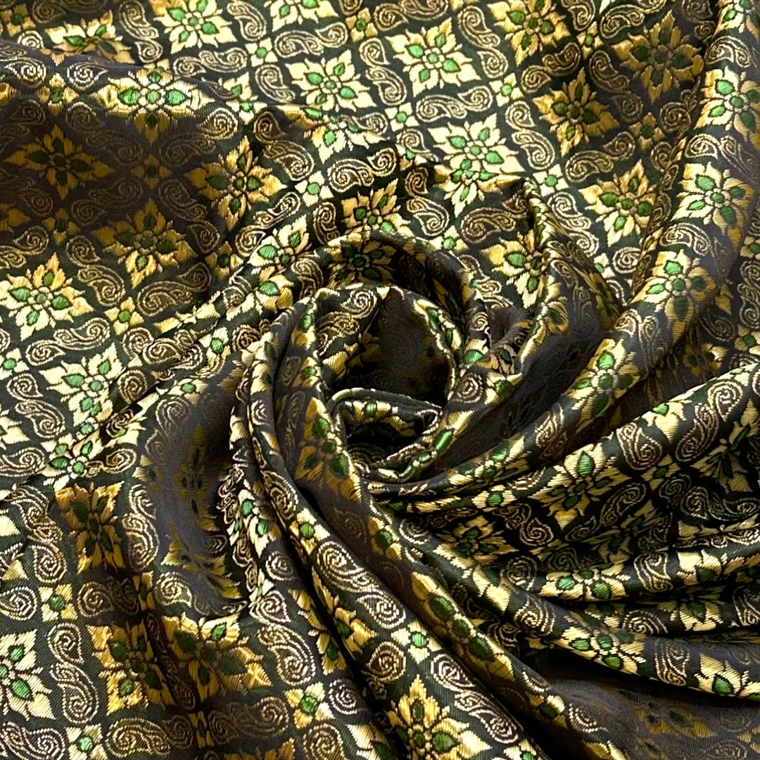 Shimmer Sparkle Shake - Metallic Brocade Poly Woven - Gold/Green - 2M Bundle