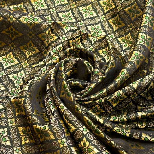 Shimmer Sparkle Shake - Metallic Brocade Poly Woven - Gold/Green - 2M Bundle