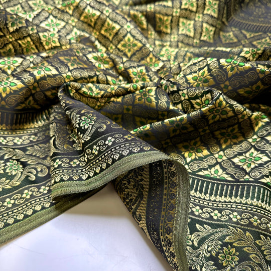 Shimmer Sparkle Shake - Metallic Brocade Poly Woven - Gold/Green - 2M Bundle
