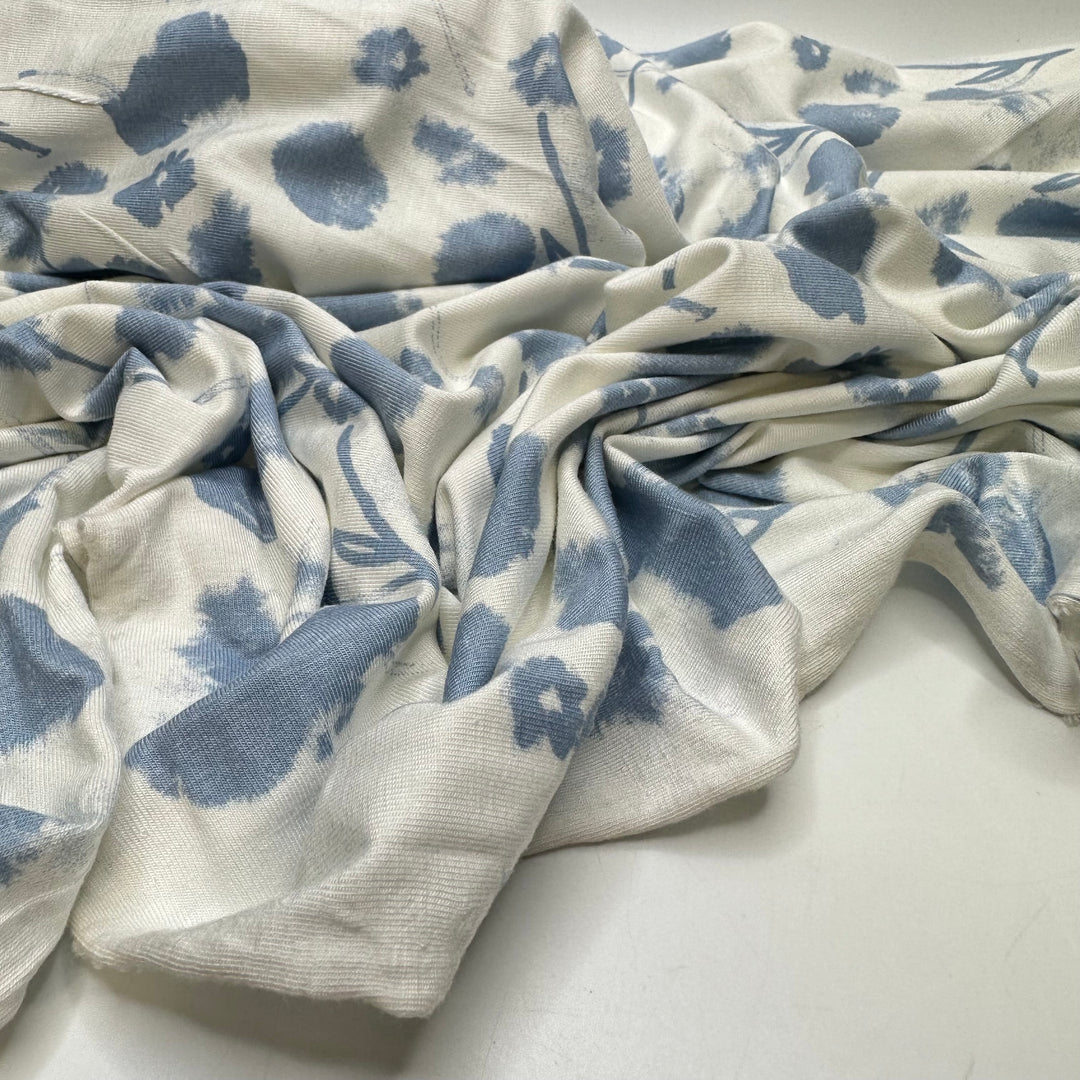 NTF - July 18 - Jersey Bamboo Blend Knit - Light White/Blue Floral - Bundles