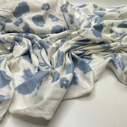 NTF - July 18 - Jersey Bamboo Blend Knit - Light White/Blue Floral - Bundles