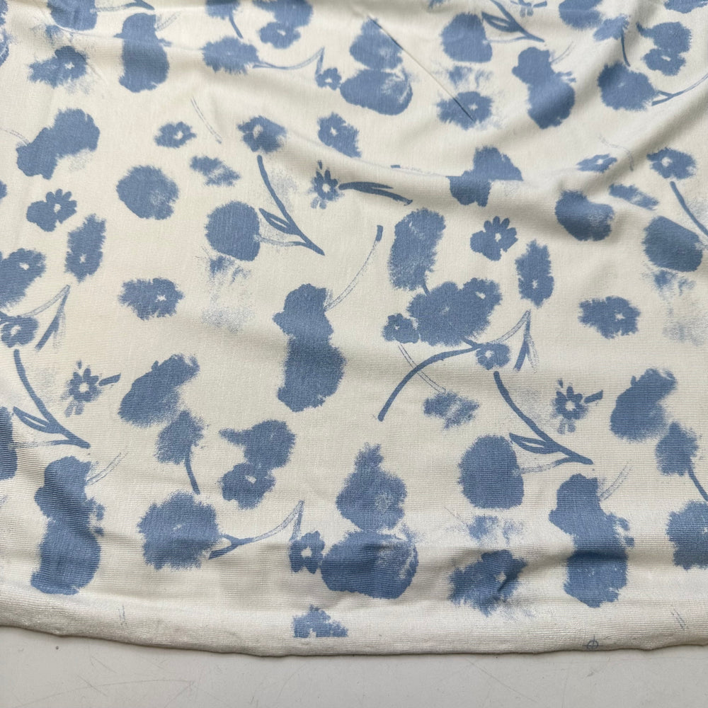NTF - July 18 - Jersey Bamboo Blend Knit - Light White/Blue Floral - Bundles