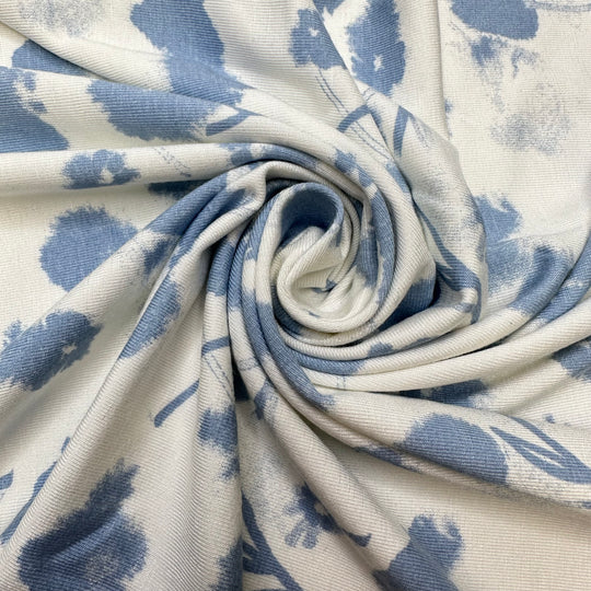 NTF - July 18 - Jersey Bamboo Blend Knit - Light White/Blue Floral - Bundles