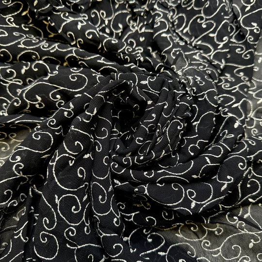 Graffiti In The Garden - Cotton Blend Woven - Black/Silver Floral - 1.9M Bundle
