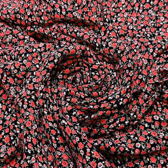 Picking Flowers For You - Cotton Blend Woven - Black/Pink Floral - 1M Bundle