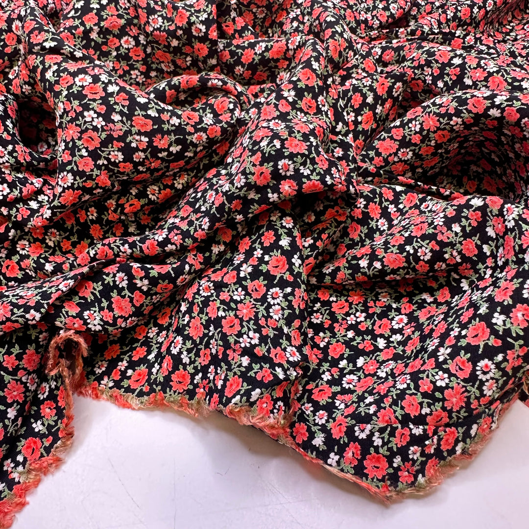 Picking Flowers For You - Cotton Blend Woven - Black/Pink Floral - 1M Bundle