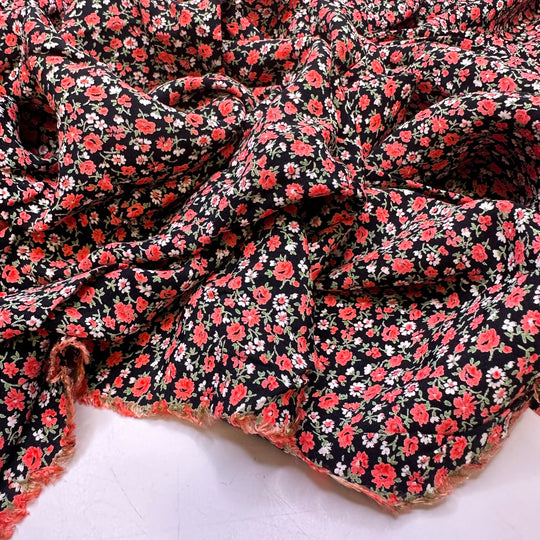 Picking Flowers For You - Cotton Blend Woven - Black/Pink Floral - 1M Bundle