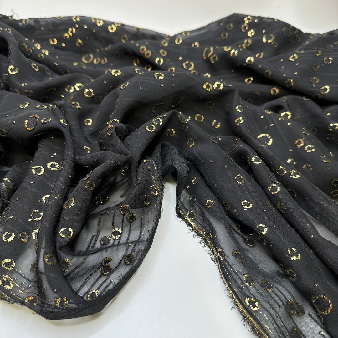 UB - Business In The Front - Glitter Chiffon Poly Woven - Black/Gold Stripes And Leopard - Bundles