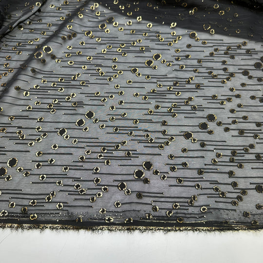 UB - Business In The Front - Glitter Chiffon Poly Woven - Black/Gold Stripes And Leopard - Bundles