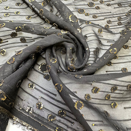 UB - Business In The Front - Glitter Chiffon Poly Woven - Black/Gold Stripes And Leopard - Bundles