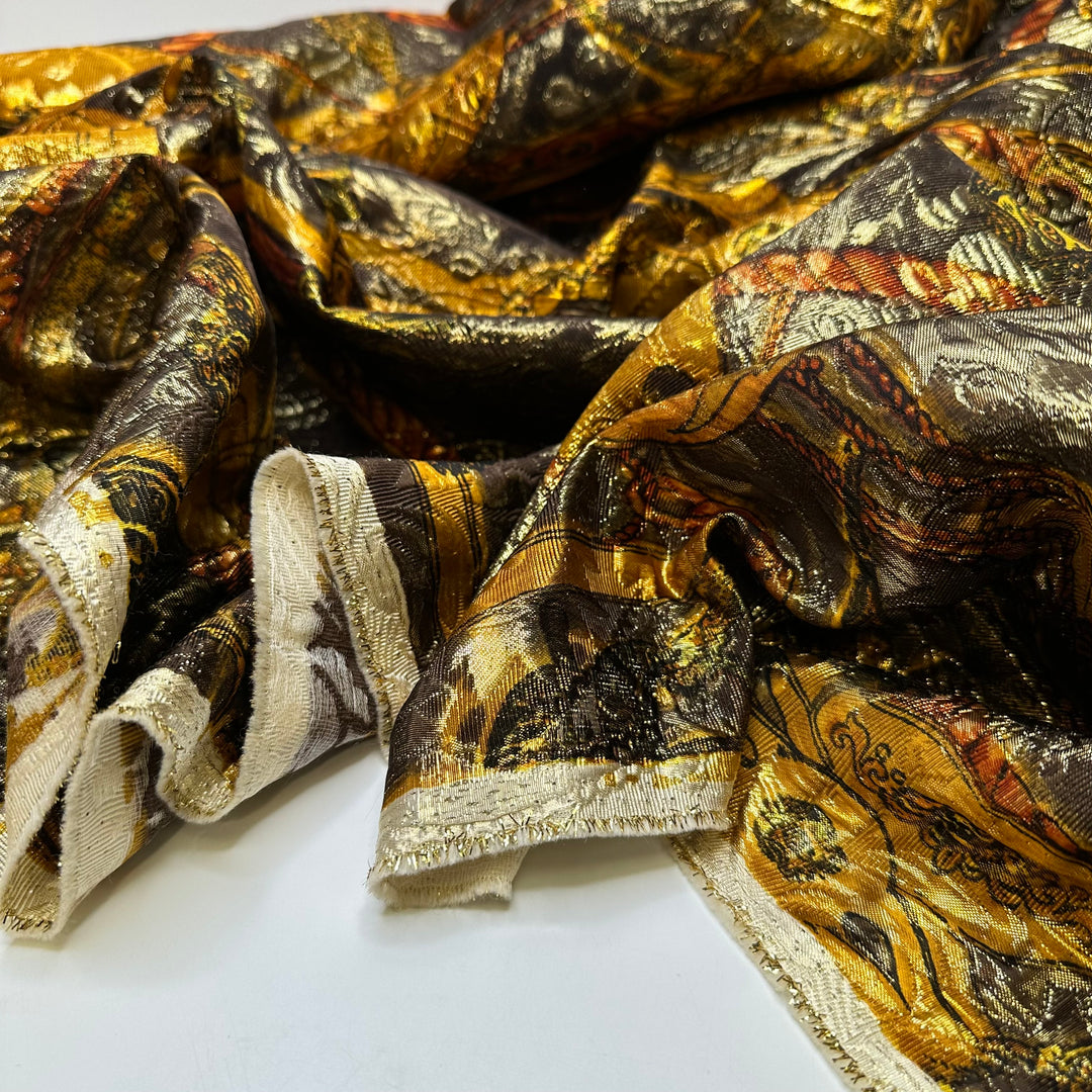 UB - Golden Chariots - Metallic Brocade Nylon/Metallic Woven - Gold/Brown Chariot Motif - 1.55M Bundle