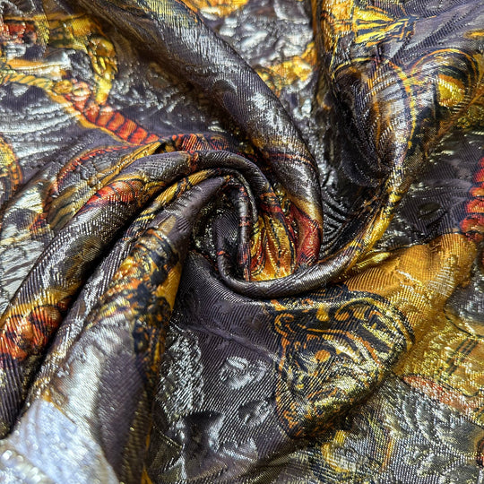 UB - Golden Chariots - Metallic Brocade Nylon/Metallic Woven - Gold/Brown Chariot Motif - 1.55M Bundle