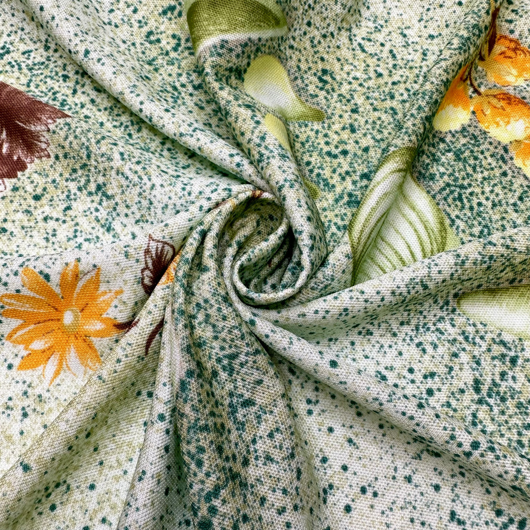 UB - So Ugly It Is Pretty - Vintage Jersey Poly Knit - Light Green Multi Shells Floral And Fruit - 1.45M Bundle