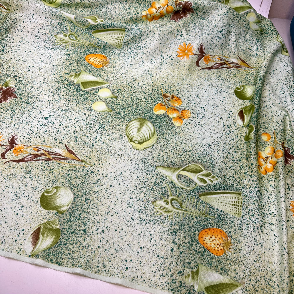UB - So Ugly It Is Pretty - Vintage Jersey Poly Knit - Light Green Multi Shells Floral And Fruit - 1.45M Bundle