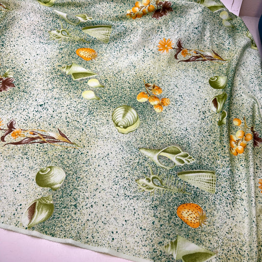 UB - So Ugly It Is Pretty - Vintage Jersey Poly Knit - Light Green Multi Shells Floral And Fruit - 1.45M Bundle