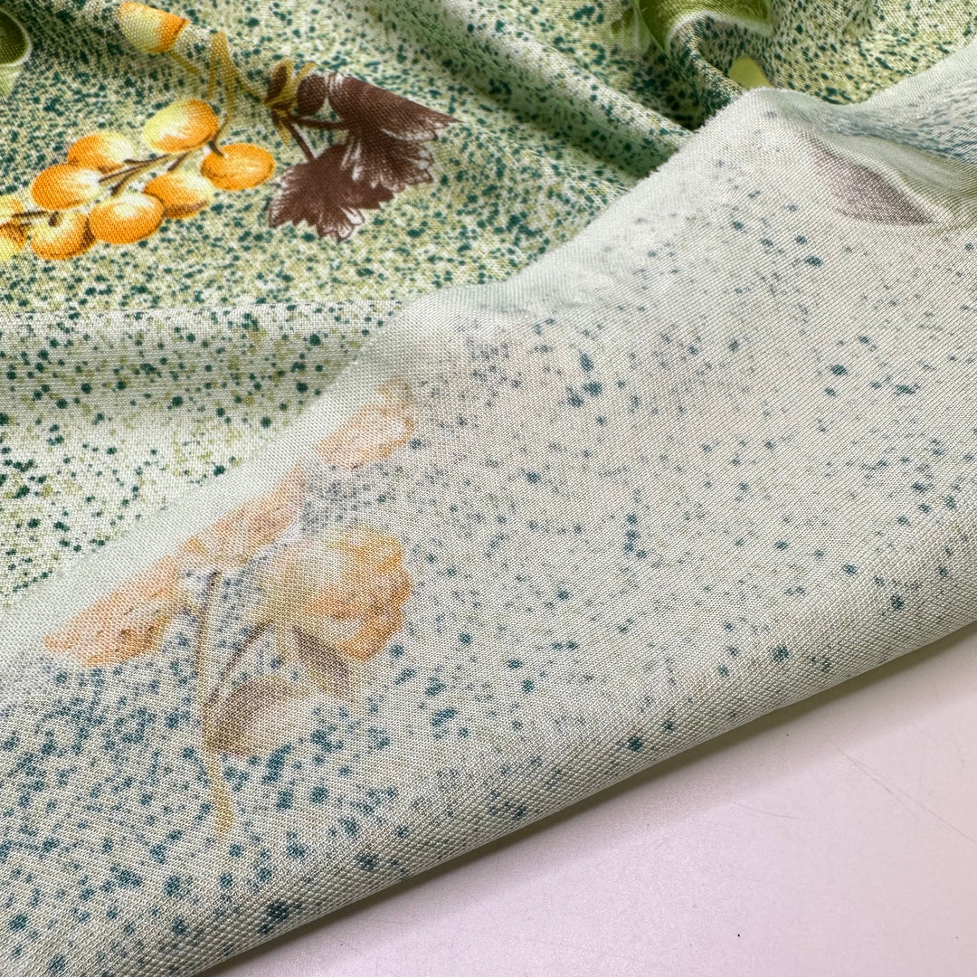 UB - So Ugly It Is Pretty - Vintage Jersey Poly Knit - Light Green Multi Shells Floral And Fruit - 1.45M Bundle
