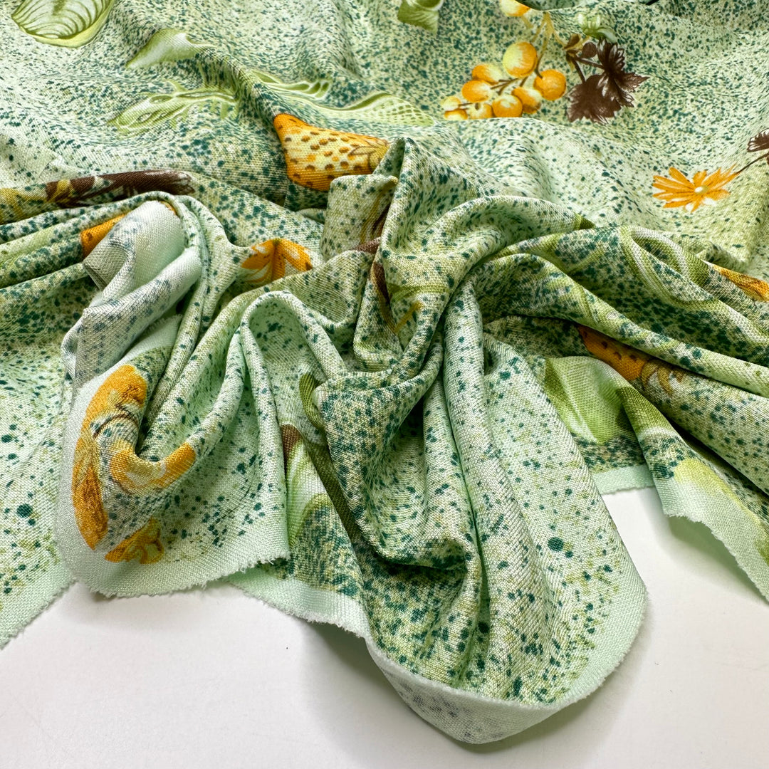 UB - So Ugly It Is Pretty - Vintage Jersey Poly Knit - Light Green Multi Shells Floral And Fruit - 1.45M Bundle