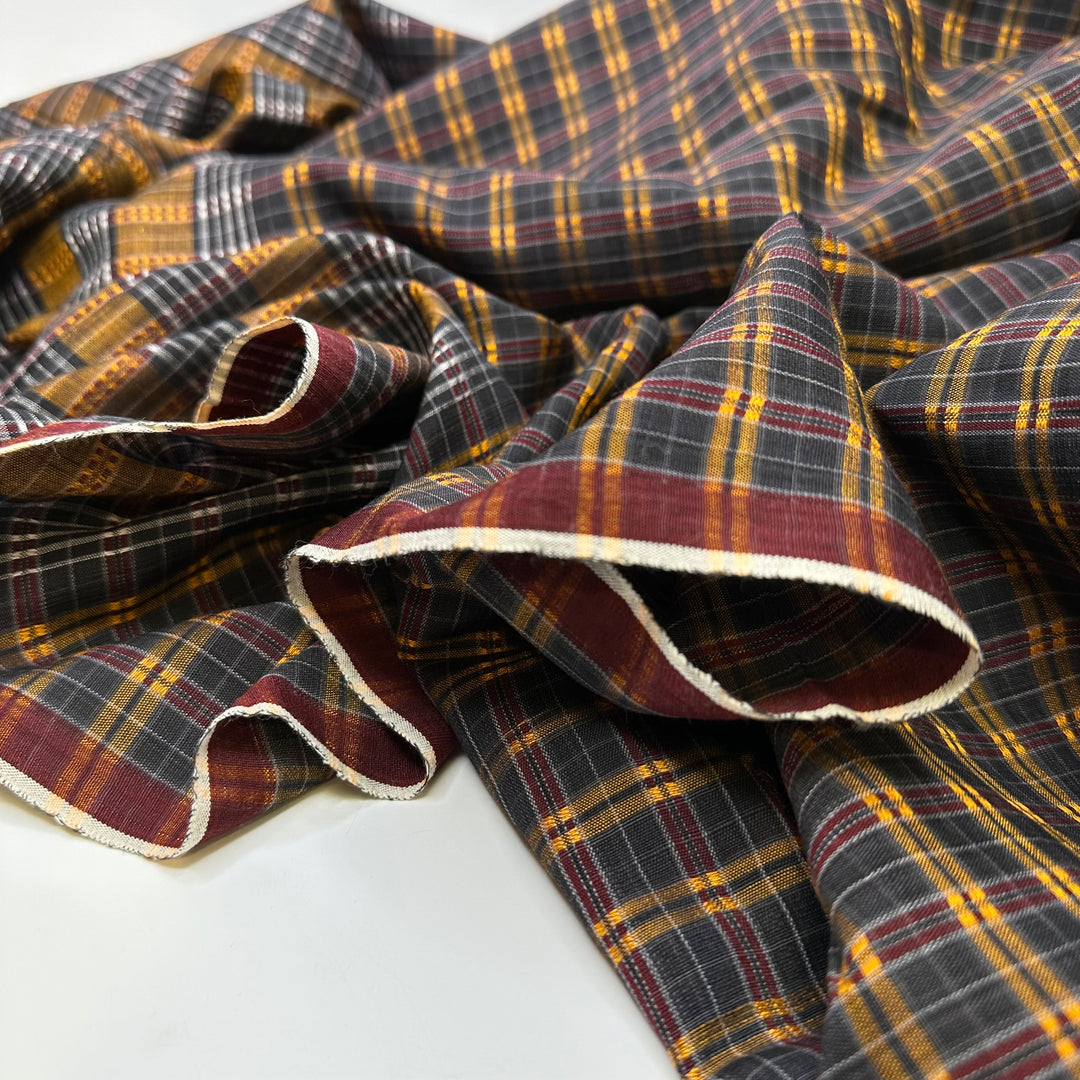 UB - Architecture Digest - Made In Japan Cotton Woven - Burgundy/Navy Plaid Border - 2.45M Bundle