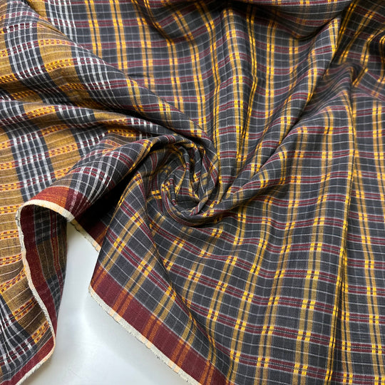 UB - Architecture Digest - Made In Japan Cotton Woven - Burgundy/Navy Plaid Border - 2.45M Bundle