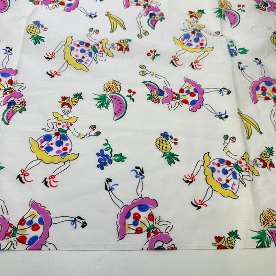UB - Chickita Banana - Vintage Cotton Woven - White Multi Dancing Girl And Fruit - 0.8M Bundle