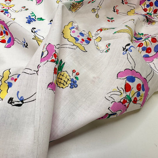 UB - Chickita Banana - Vintage Cotton Woven - White Multi Dancing Girl And Fruit - 0.8M Bundle