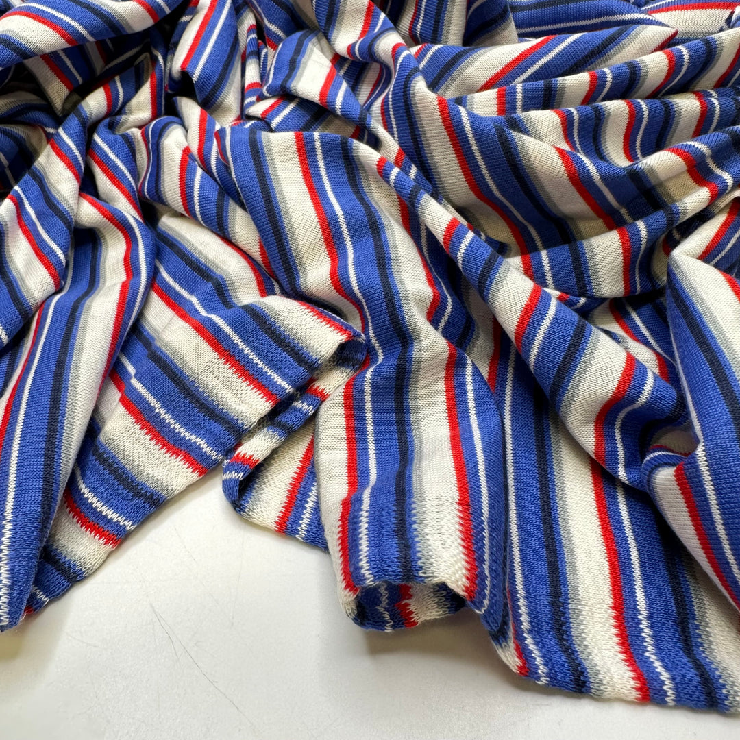 Travelling To The USA - Cotton/Poly Knit - Red/Blue Stripes - 1M Bundle