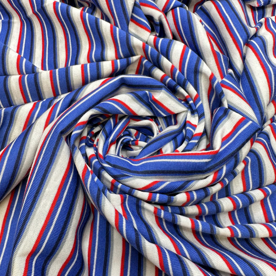 Travelling To The USA - Cotton/Poly Knit - Red/Blue Stripes - 1M Bundle